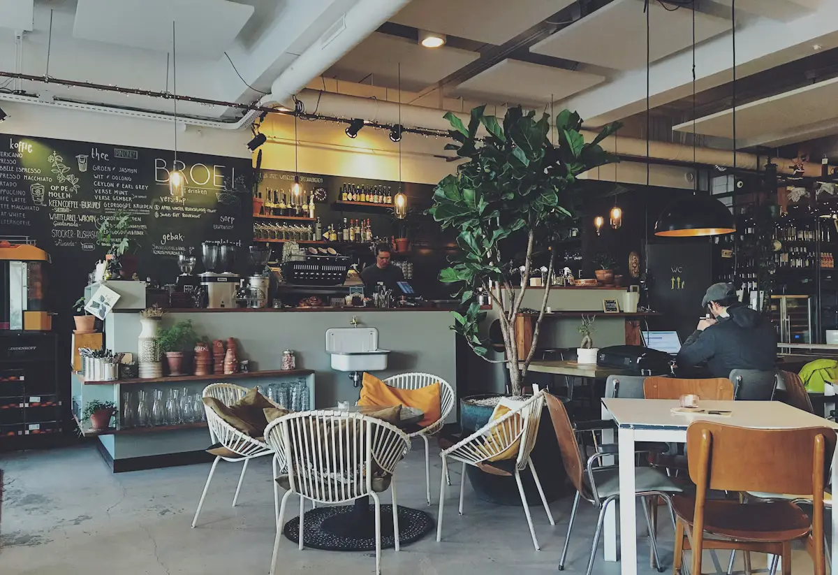Dark atmospheric coffee shop interior